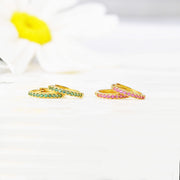 14k Solid Gold Pavé Lab-Grown Emerald Huggie Earrings