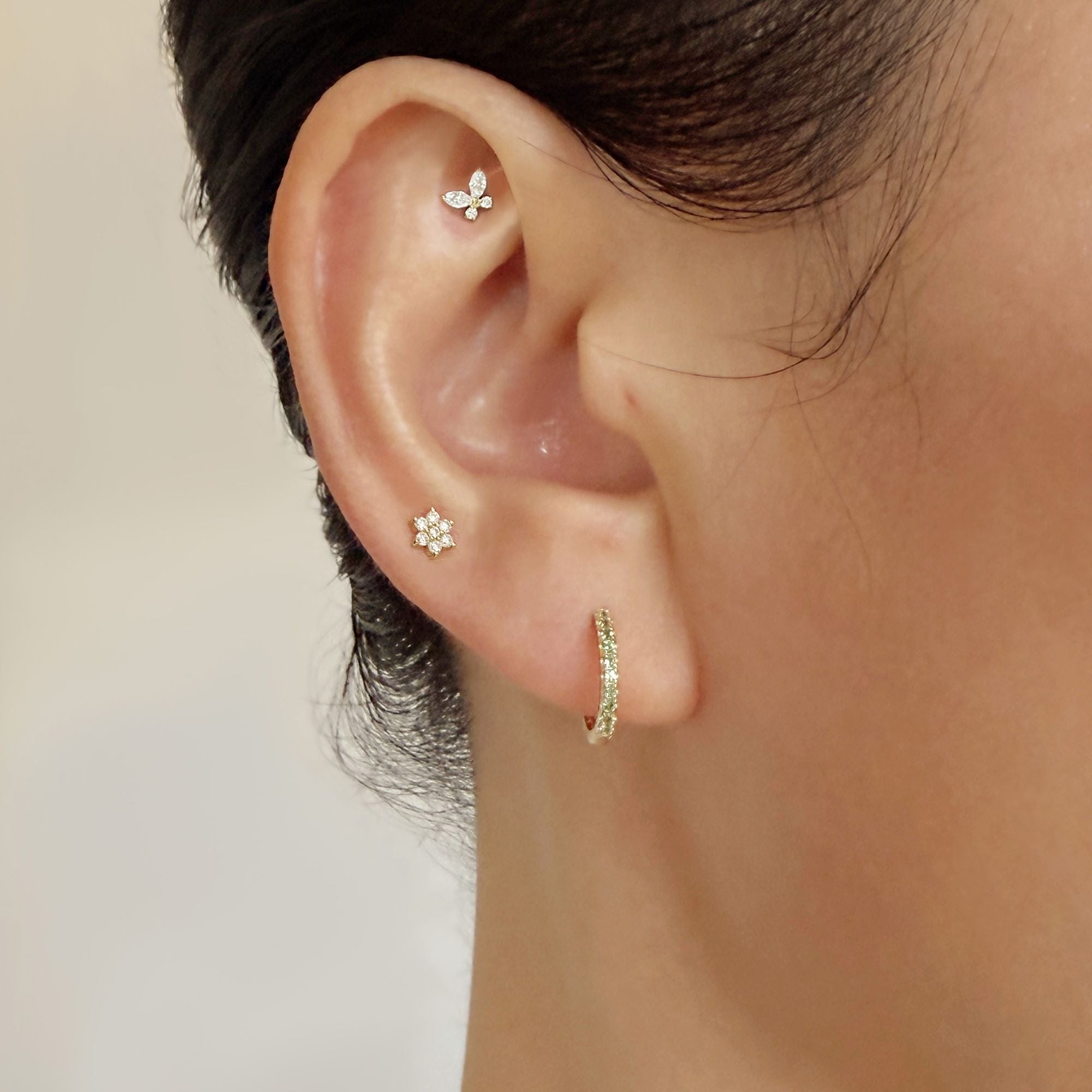 14k Solid Gold Pavé Lab-Grown Emerald Huggie Earrings