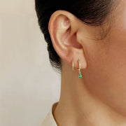 14k Solid Gold Pavé Lab-Grown Emerald Huggie Earrings
