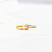 14k Solid Gold Pavé Lab-Grown Ruby Huggie Earrings