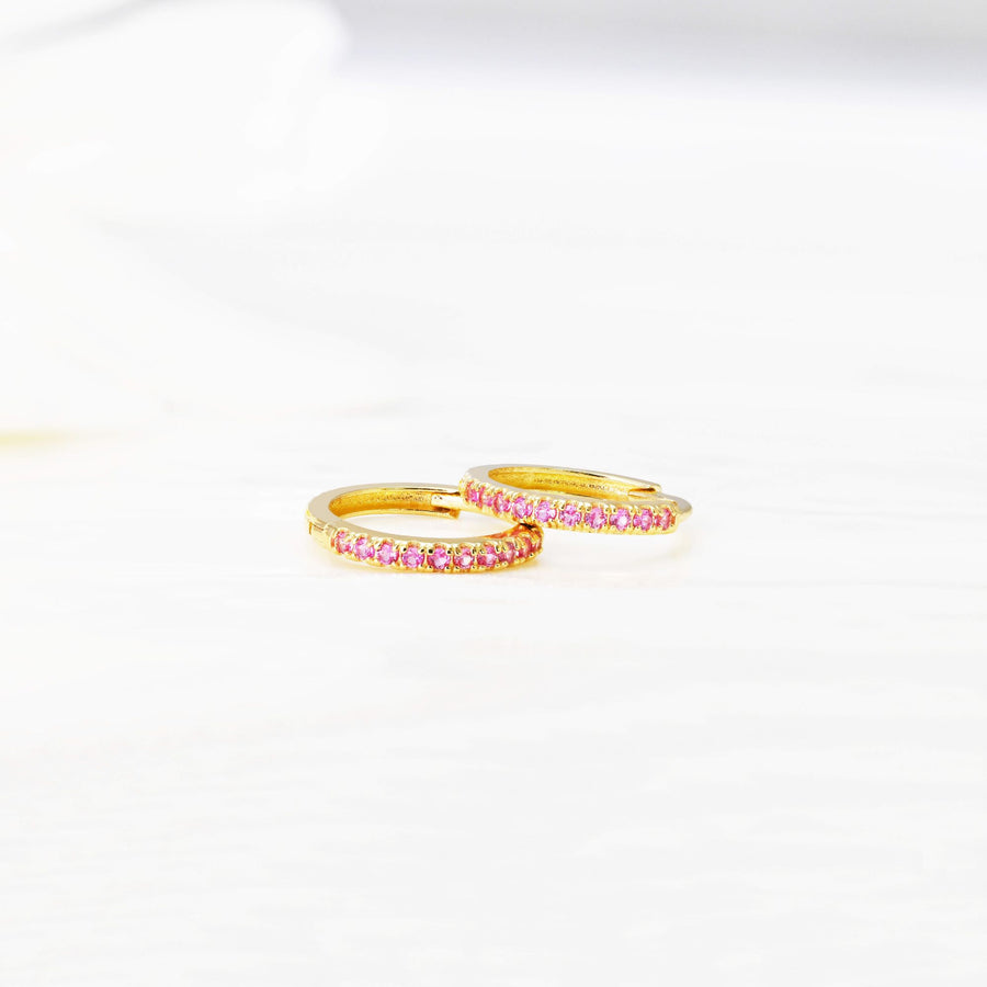 14k Solid Gold Pavé Lab-Grown Ruby Huggie Earrings