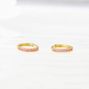 14k Solid Gold Pavé Lab-Grown Ruby Huggie Earrings