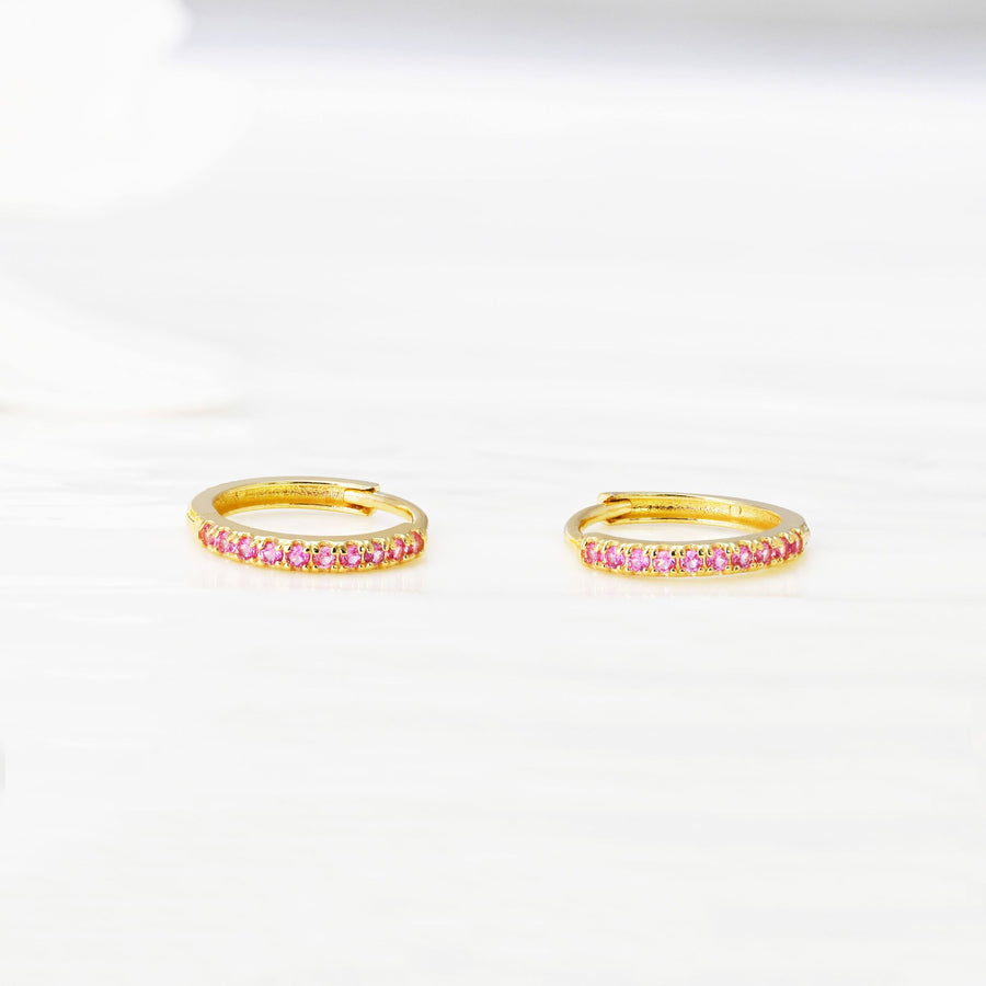 14k Solid Gold Pavé Lab-Grown Ruby Huggie Earrings