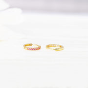 14k Solid Gold Pavé Lab-Grown Ruby Huggie Earrings
