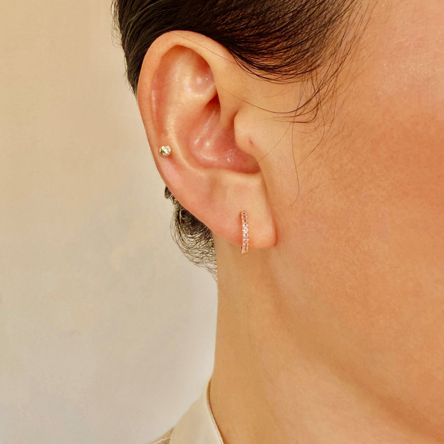 14k Solid Gold Pavé Lab-Grown Ruby Huggie Earrings