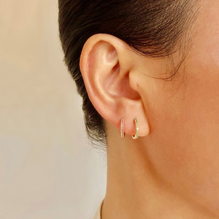 14k Solid Gold Pavé Lab-Grown Ruby Huggie Earrings