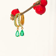 14k Solid Gold Pavé Teardrop Earrings with Lab-Grown Emeralds
