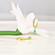 14k Solid Gold Pavé Teardrop Earrings with Lab-Grown Emeralds