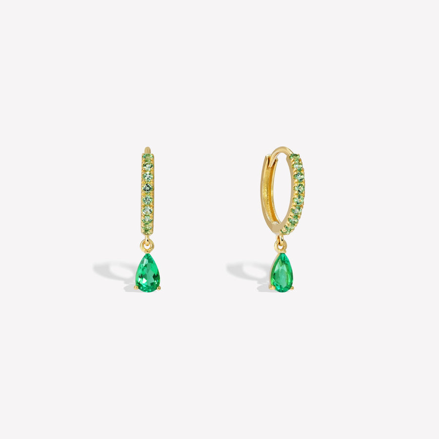 14k Solid Gold Pavé Teardrop Earrings with Lab-Grown Emeralds