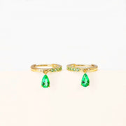 14k Solid Gold Pavé Teardrop Earrings with Lab-Grown Emeralds