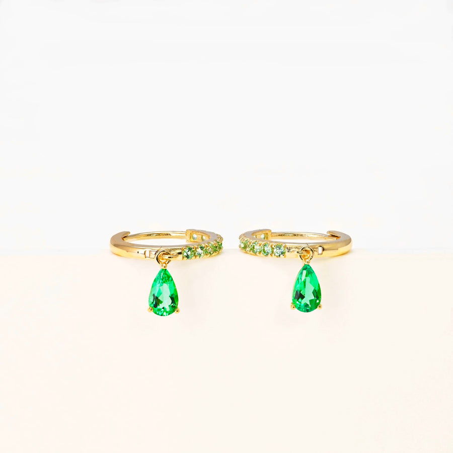 14k Solid Gold Pavé Teardrop Earrings with Lab-Grown Emeralds