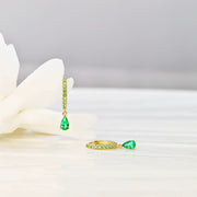 14k Solid Gold Pavé Teardrop Earrings with Lab-Grown Emeralds