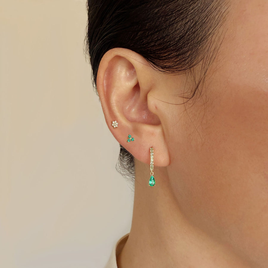 14k Solid Gold Pavé Teardrop Earrings with Lab-Grown Emeralds