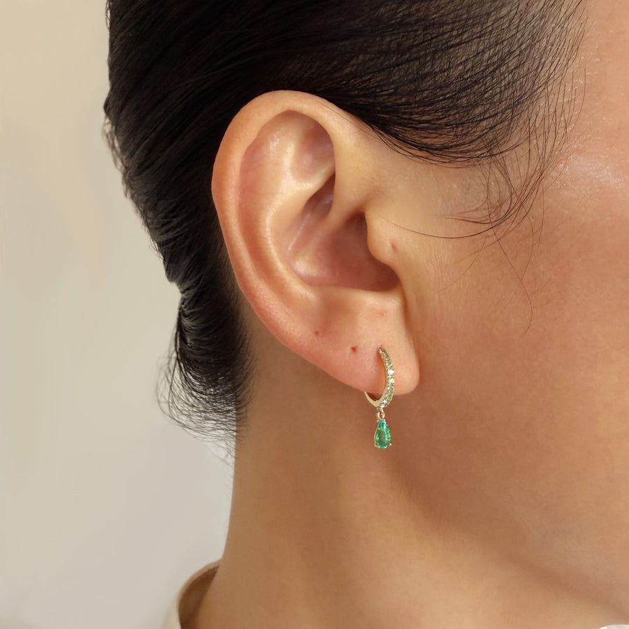 14k Solid Gold Pavé Teardrop Earrings with Lab-Grown Emeralds