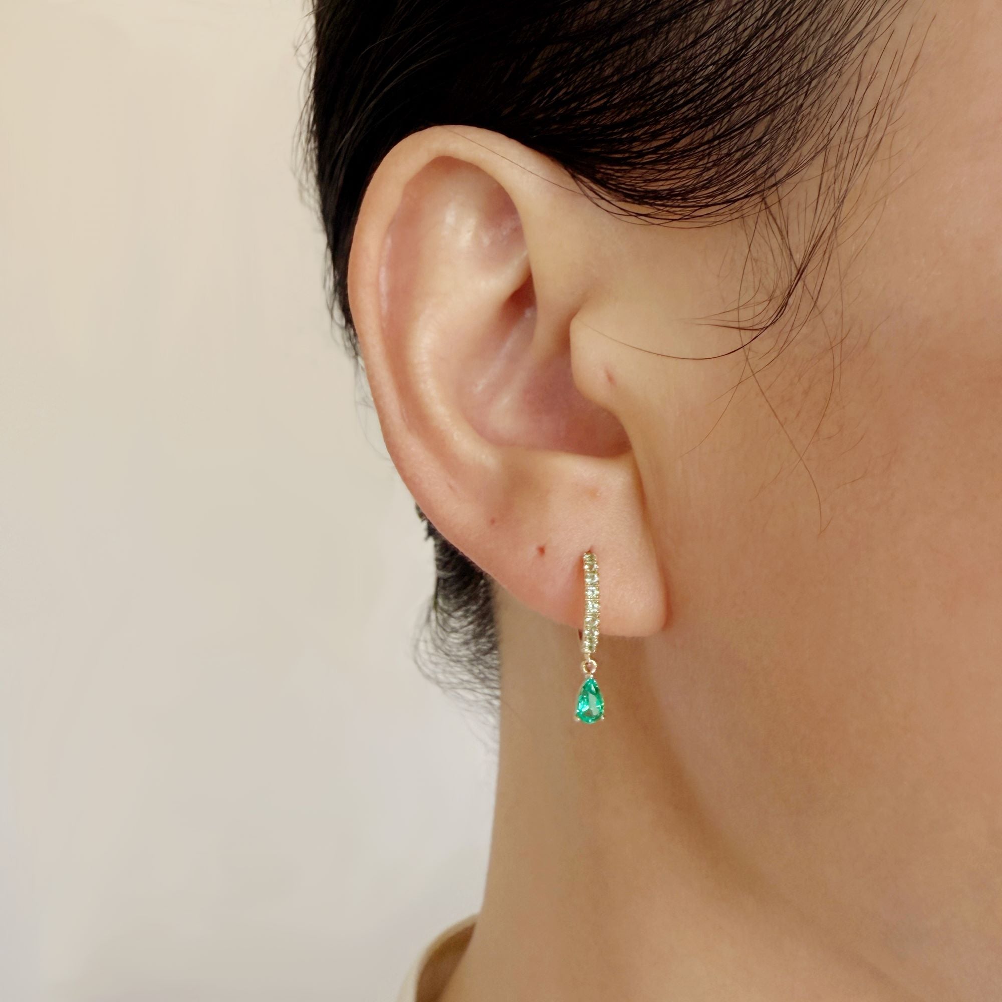 14k Solid Gold Pavé Teardrop Earrings with Lab-Grown Emeralds