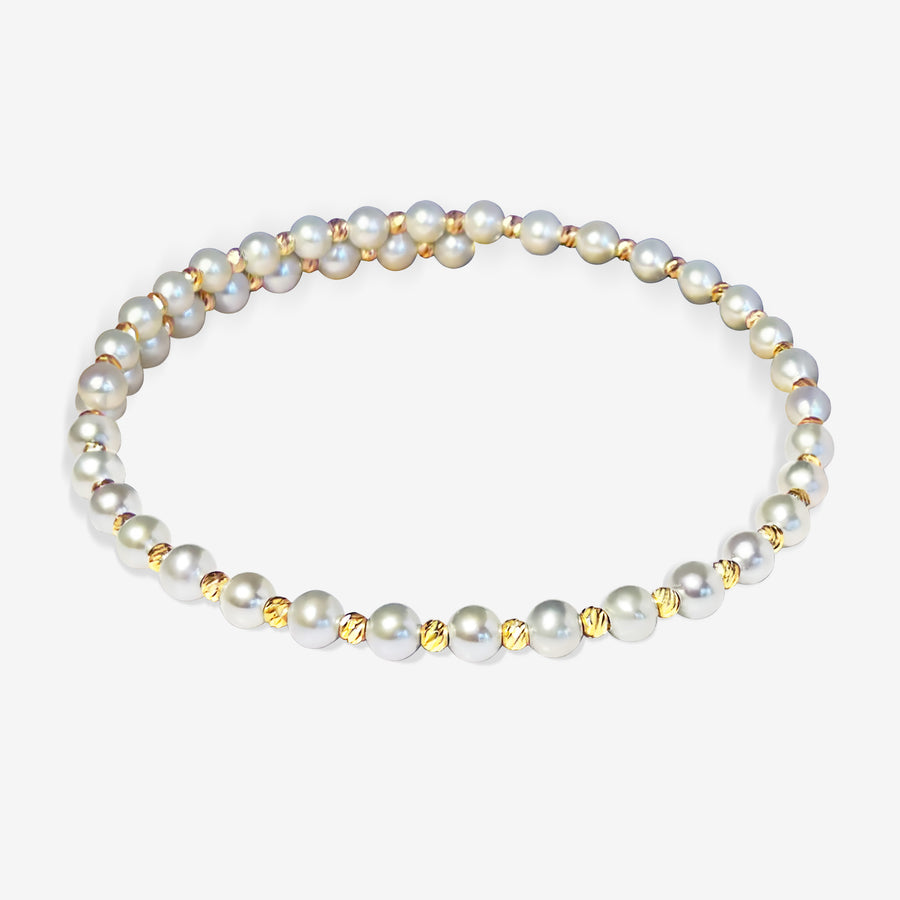 18k Solid Gold Freshwater Pearls Cuff Bracelet