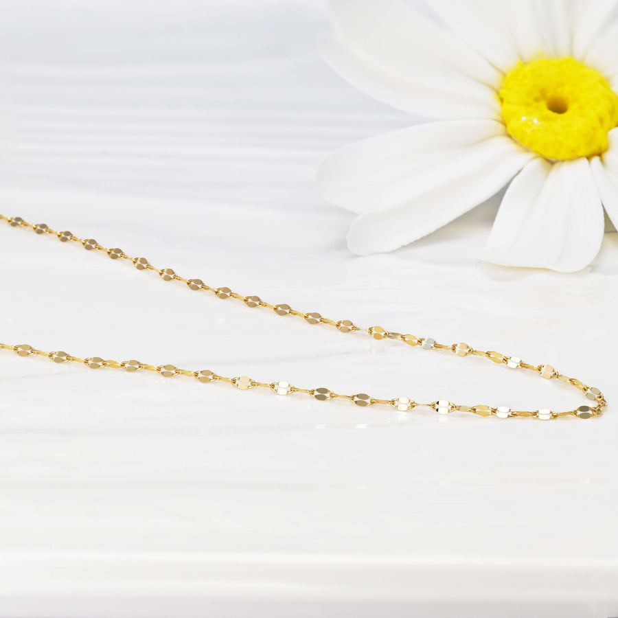 14k Solid Gold Petal Chain Necklace