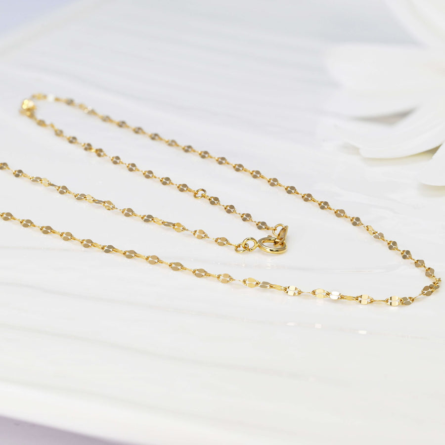 14k Solid Gold Petal Chain Necklace