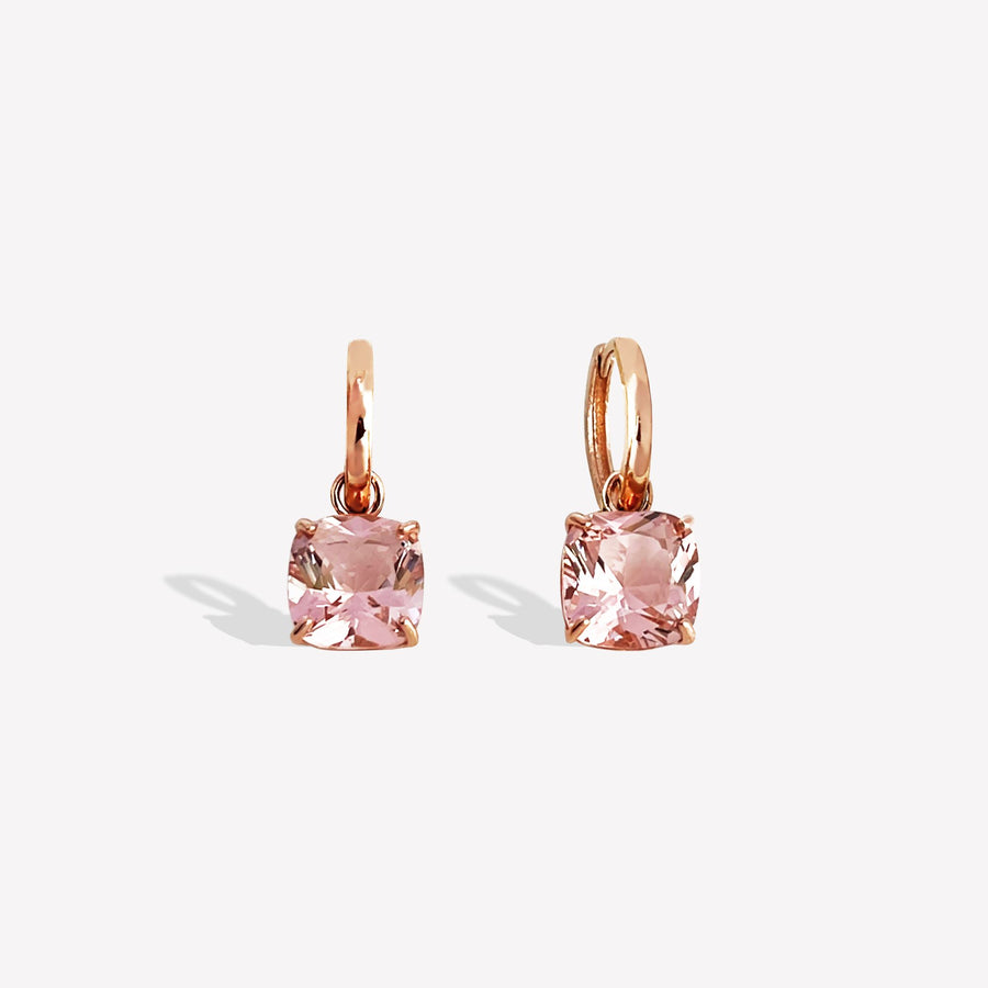 14k Solid Rose Gold Pink Cushion Gemstone Drop Earrings