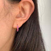 18k Natural Pink Sapphire Pavé Huggie Hoop Earrings