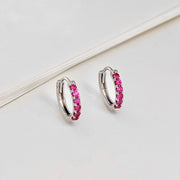 18k Natural Pink Sapphire Pavé Huggie Hoop Earrings