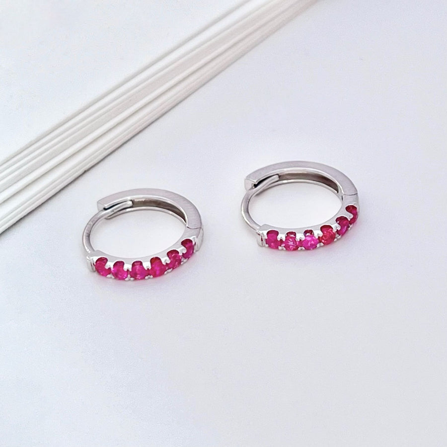 18k Natural Pink Sapphire Pavé Huggie Hoop Earrings