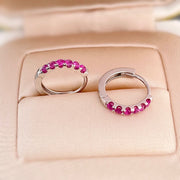 18k Natural Pink Sapphire Pavé Huggie Hoop Earrings