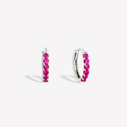 18k Natural Pink Sapphire Pavé Huggie Hoop Earrings