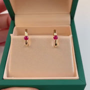 18k Natural Pigeon Blood Ruby Huggie Hoop Earrings