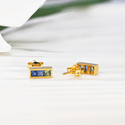 14k Solid Gold Rainbow Sapphire Bar Stud Earrings