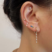 14k Solid Gold Rainbow Sapphire Bar Stud Earrings