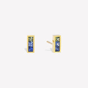 14k Solid Gold Rainbow Sapphire Bar Stud Earrings
