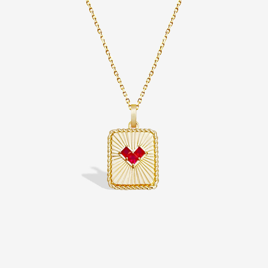 14k Solid Gold Ruby Red Heart Beamed Pendant