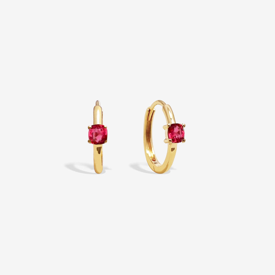 18k Natural Red Spinel Huggie Hoop Earrings