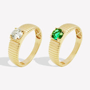 14k Lab Emerald/Moissanite Wide Fluted Band Ring