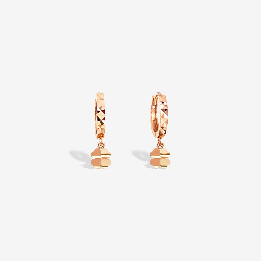 14k Rose Gold Small Four Leaf Clover Charm Earrings