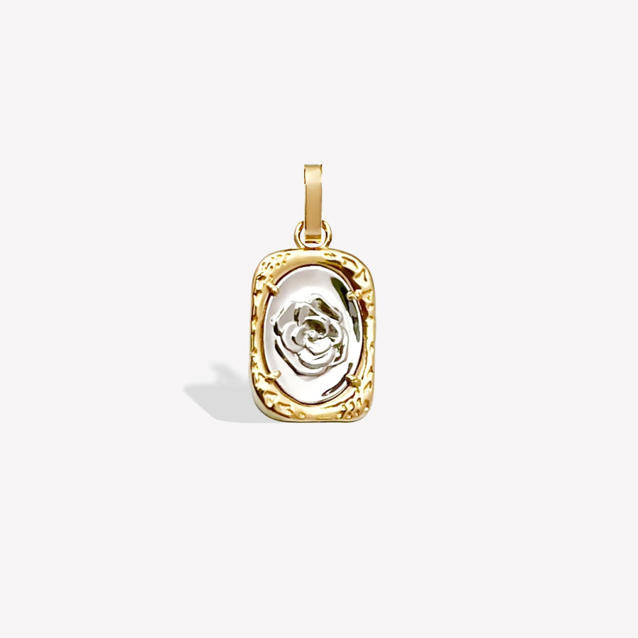 14k Solid Gold Engraved Rose Pendant