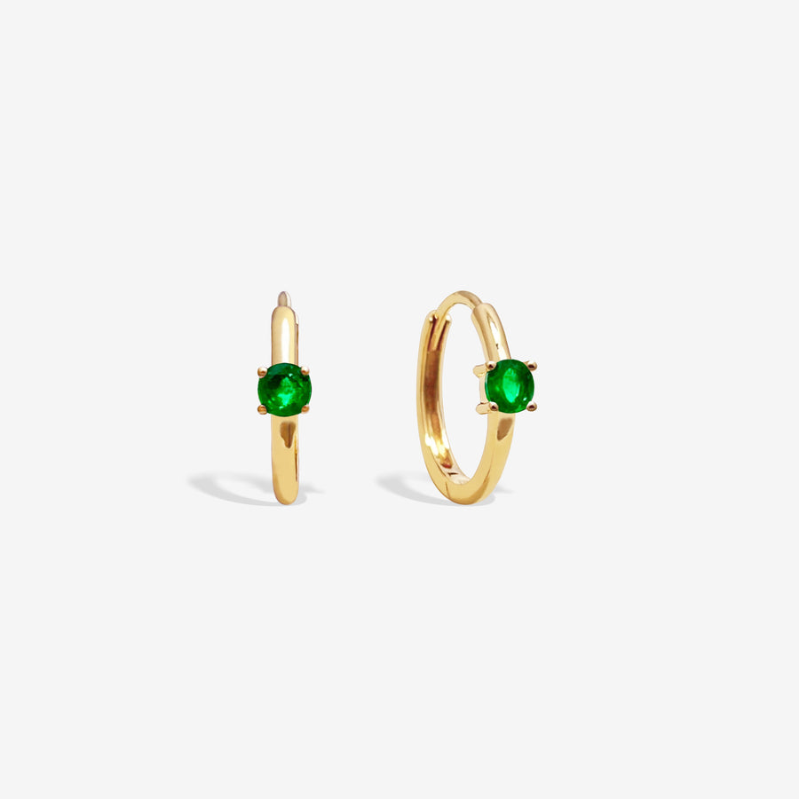 18k Premium Vivid Green Emerald Hoop Earrings