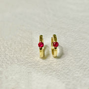 18k Natural Pigeon Blood Ruby Huggie Hoop Earrings