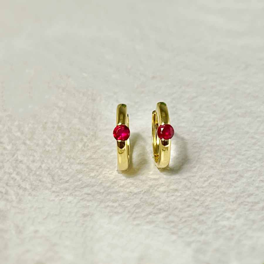 18k Natural Pigeon Blood Ruby Huggie Hoop Earrings