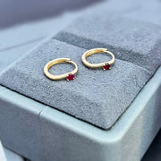 14k/18k Dainty Natural Ruby Huggie Hoop Earrings