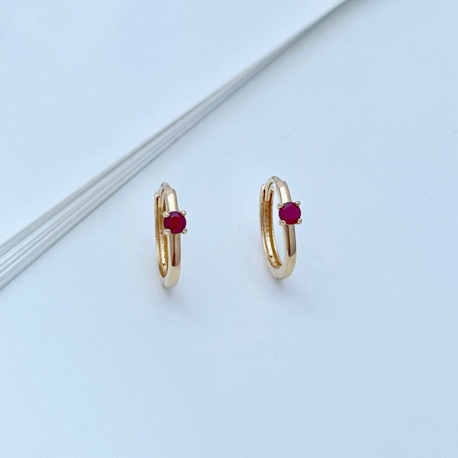 14k/18k Dainty Natural Ruby Huggie Hoop Earrings