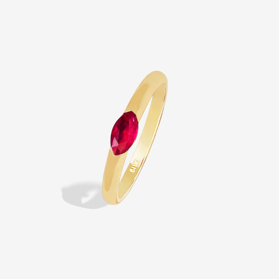 18k Vivid Red Natural Marquise Cut Ruby Ring