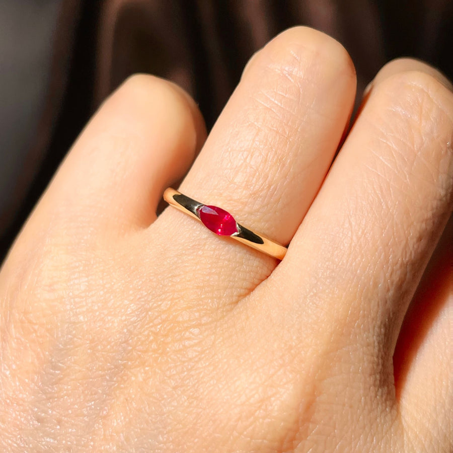 18k Vivid Red Natural Marquise Cut Ruby Ring