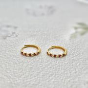 14k Solid Gold Dainty Natural Ruby Twisted Hoop Earrings