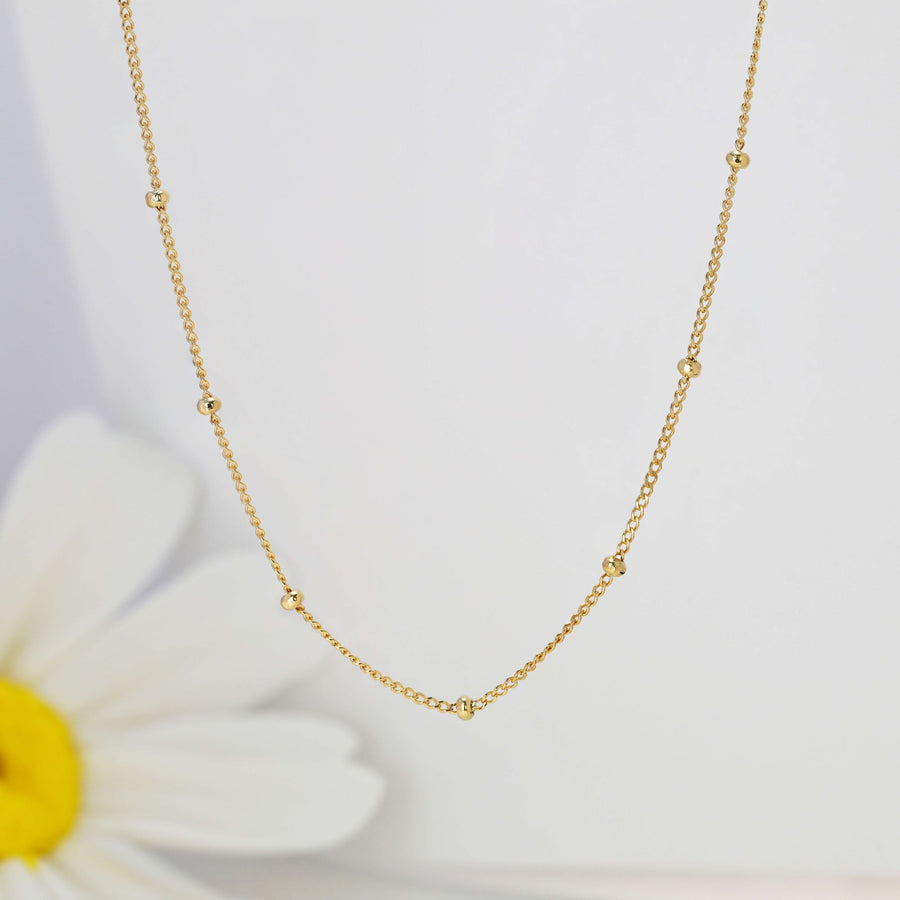 14k Solid Gold Satellite Beaded Necklace