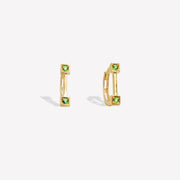 14k Solid Gold Semicircle Hoop Earrings with Green Gemstones