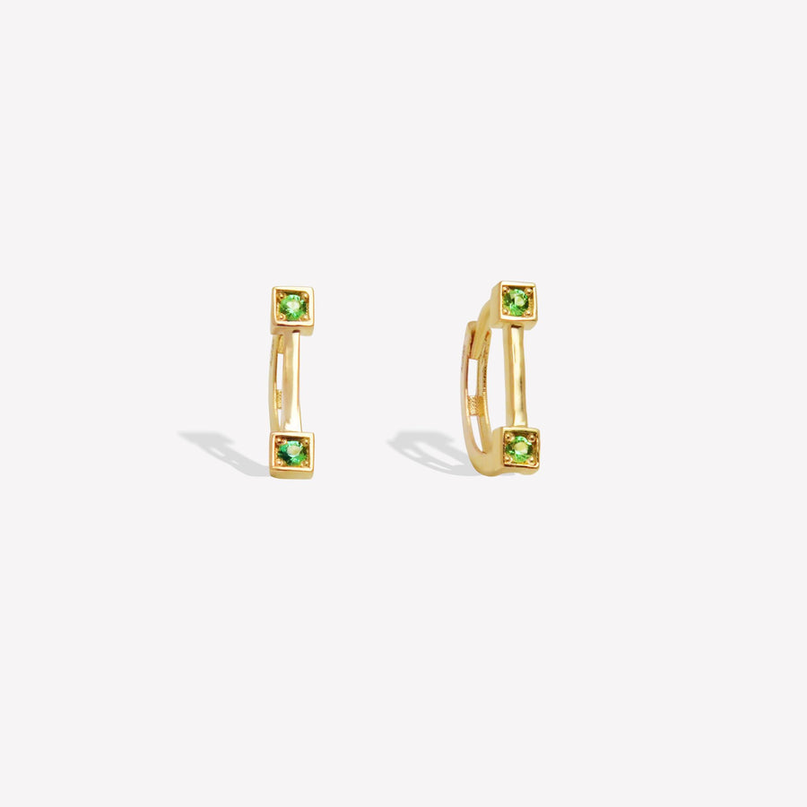 14k Solid Gold Semicircle Hoop Earrings with Green Gemstones