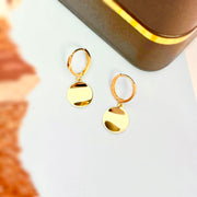 14k Solid Gold Wavy Disc Huggie Hoop Earrings
