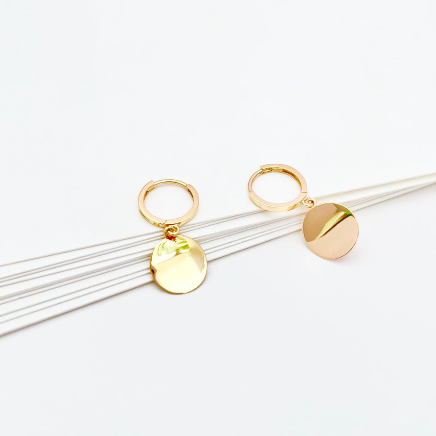 14k Solid Gold Wavy Disc Huggie Hoop Earrings